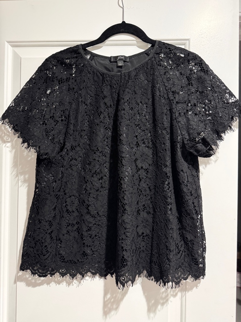 J. Crew Black Lace Top with Short Sleeves